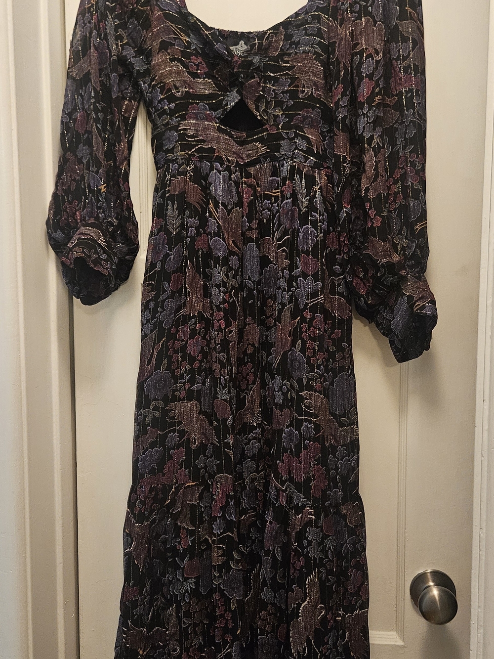 Angie Black Floral Long Sleeve Midi Dress